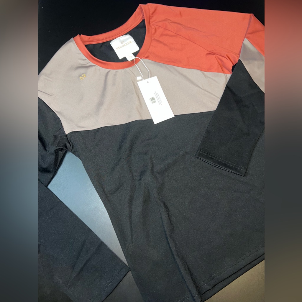 Redingote Color Block Long Sleeve Top In Black/Iron/Apple Butter Size Large Nwt — image 2 of 8